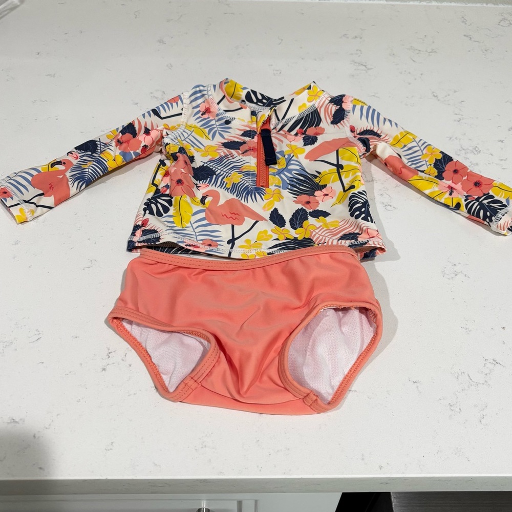 Ruffle Butts Floral Kids Swim Set - Pink and Yellow